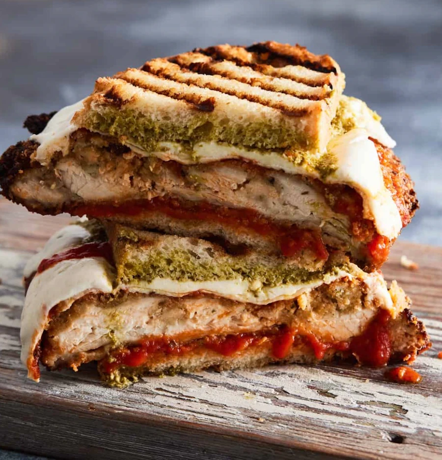 Toasted chicken panini with melted cheese